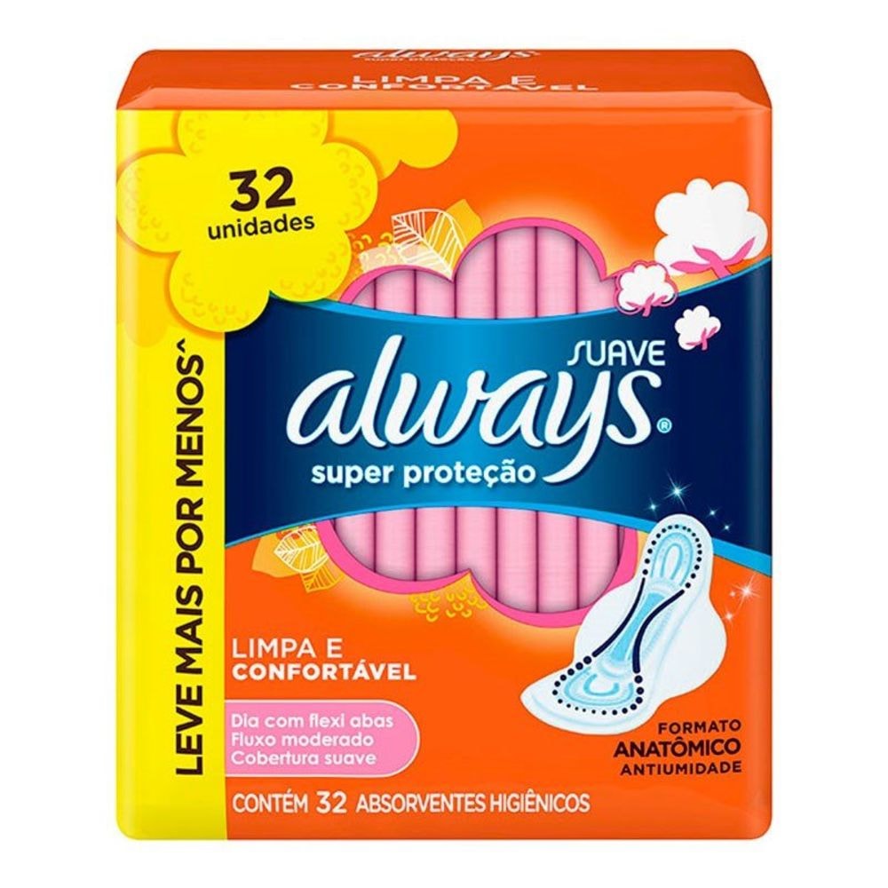 Absorvente Always Super Proteção Com Abas Suave 32un